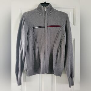 Tommy Hilfiger Gray Zip Up Sweater with Sporty Design